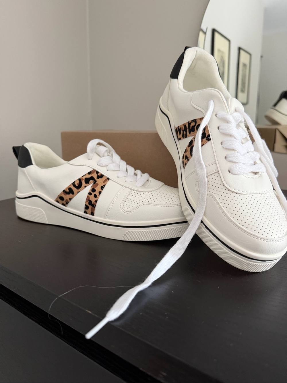 MIA White Sneakers with Leopard Accent and Black Heel Tab
